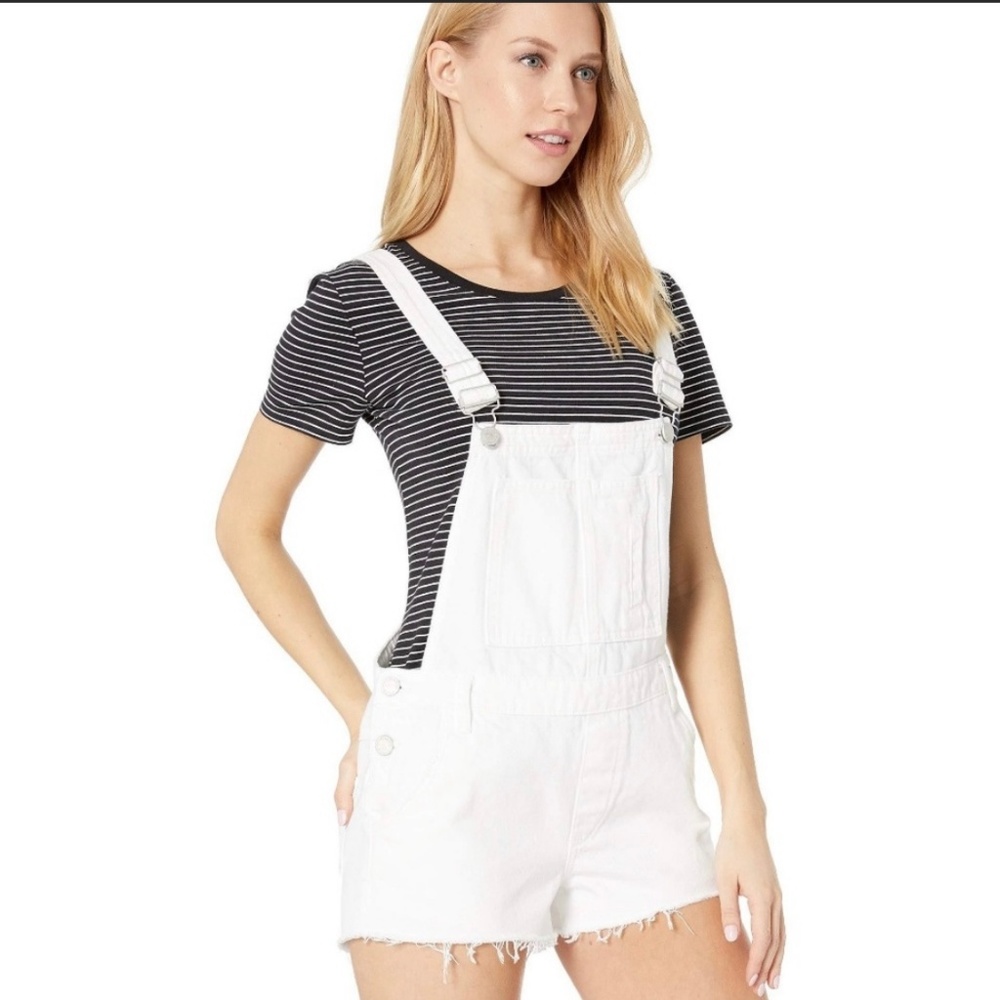 Blank NYC | White Denim Distressed raw hem overall